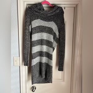 Gray and Black Striped Women's Sweater Dress